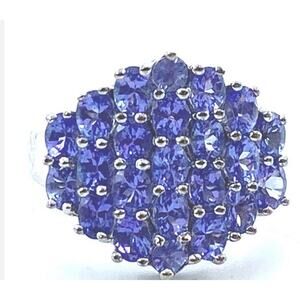 Sterling Silver & Tanzanite CZ Cluster Stones Ring Size 8.25 Signed 925 India G